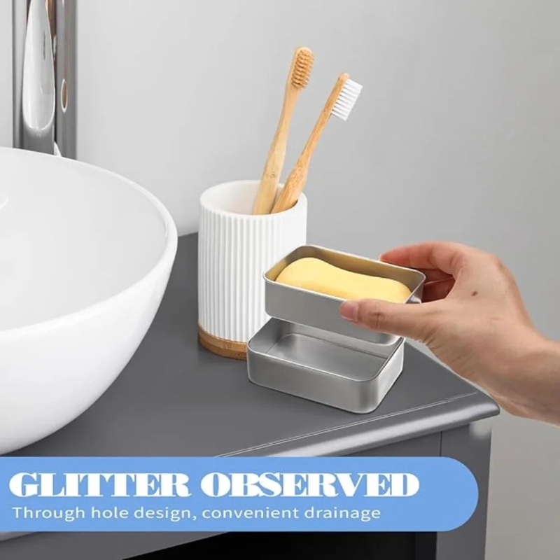 Soap Dish Draining - Портативная двухслойная алюминиевая мыльница с крышкой